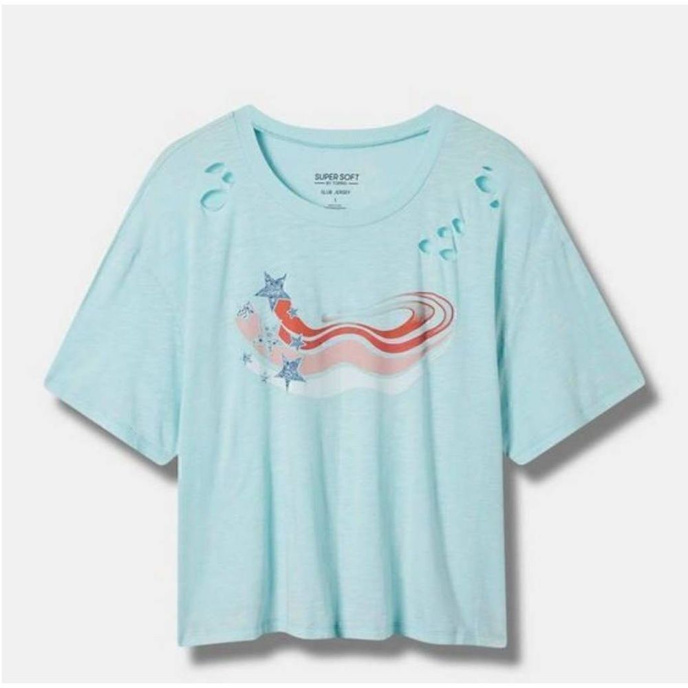 Torrid Graphic T Shirt‎ Womens 2X Plus Cropped USA Distressed Short Sleeve